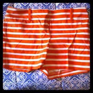 Orange and white striped shorts